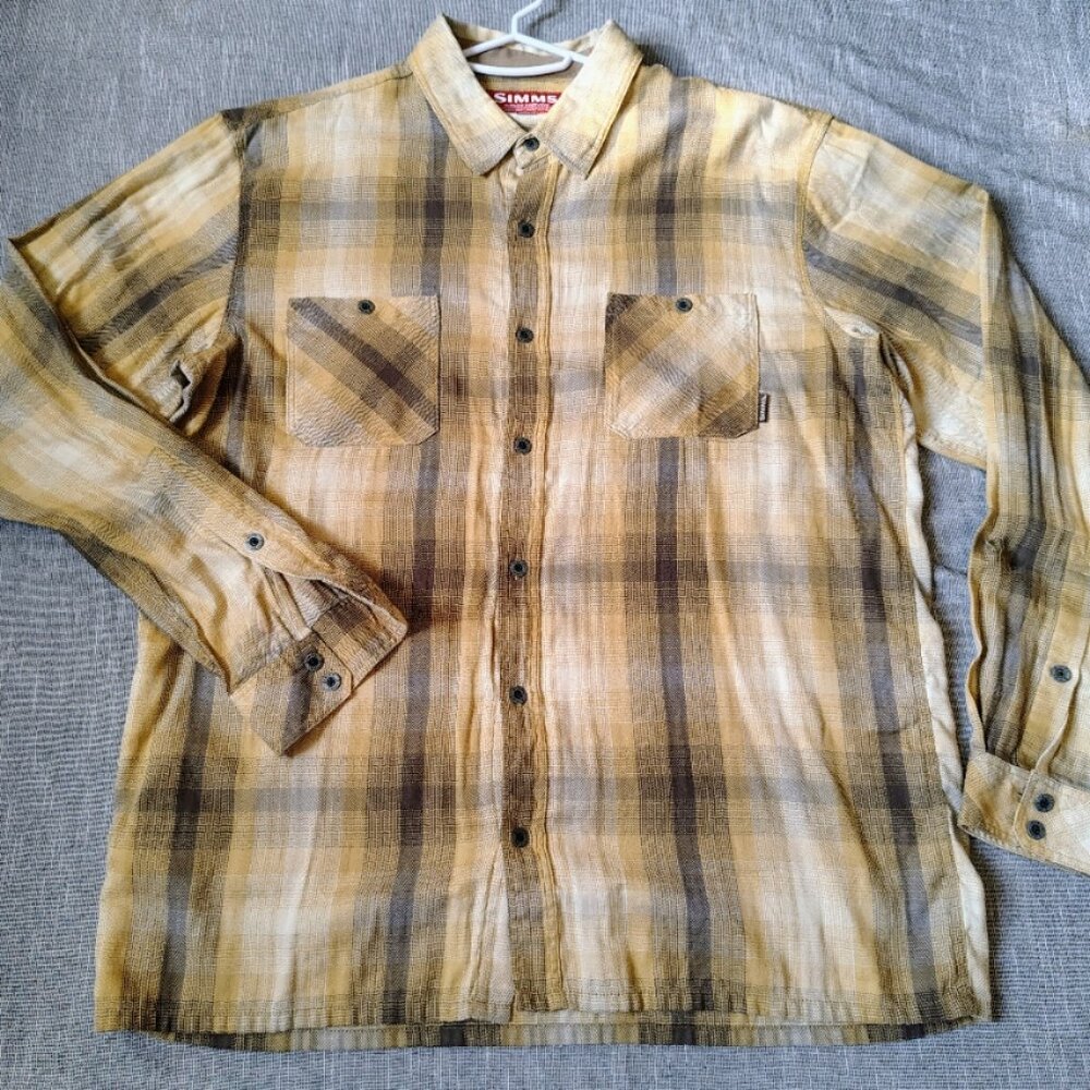 Simms Shirt Size XL Blacks Ford Poly Tencel Flannel Long Sleeve Fishing